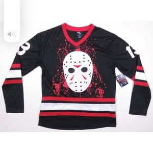 NWT Friday The 13th Jason Voorhees Official Bloody Black Red Hockey #13 Jersey M